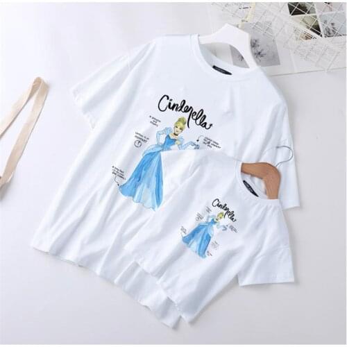 Fashion New Graphic Tees For Mother And Daughter Summer White O-neck Family Matching Clothes Family Look Outfits Cinderella Tops
