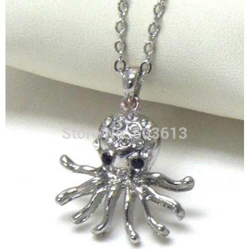 Fashion Costume Jewelry Alloy Animal Pendant Crystal Octopus Pendant Necklace xy021