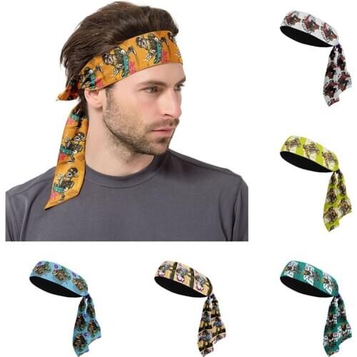Men Cartoon Printed Sports Head Band Fitness Workout Yoga Tennis Headband for Female Cycling Running Compression Sweat Headband
