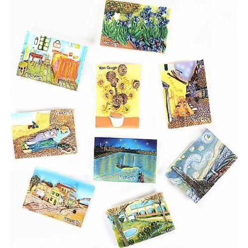 Refrigerator stickers world famous paintings Van Gogh sunflowers Stars 3d fridge magnets foreigners collection gifts home decor