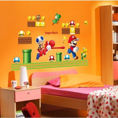 Classical Game Super Mario Wall Sticker For Home Decoration Kids Room Baseboard Mural Art Pvc Poster Diy Cartoon Wall Decals