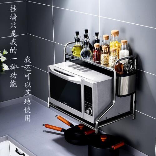 Wall-mounted microwave oven commodity shelf kitchen stainless steel 2 tier wall-hung type The oven rack electric cooker shelf