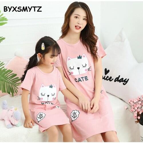 Girls Nightdress 2021 Summer Family Matching Outfits Cotton Girl Dress Casual Mother Daughter Home Wear Pajamas Women Nightgowns