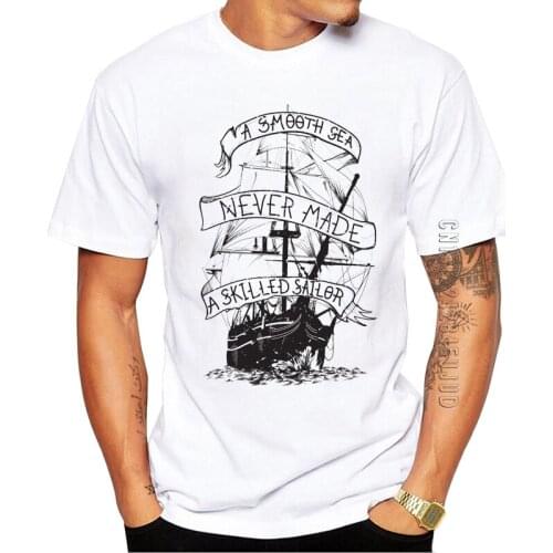 100% Cotton New Fashion Hand Drawing Men T-Shirt Hipster Vintage Ship Printed Graphic Tshirt Cool Tops O Neck Funny Tee