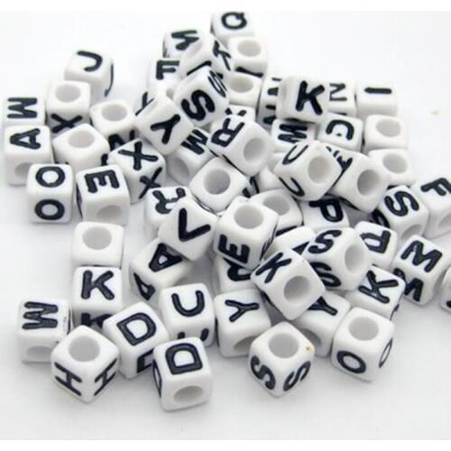 Wholesale 6x6mm White Alphabet Letter Acrylic Cube DIY Loose Beads for Loom Band Bracelet Making Beads 500pcs LB-06