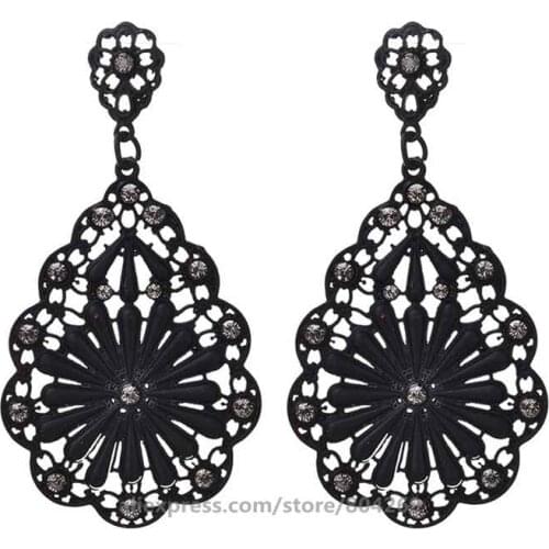 Wholesale Spring Summer Fashion Earrings Vintage Long Dangle Flowers Lace Hollow Out Ear Rings eh17071020