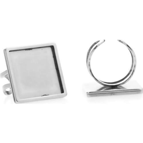 2pcs Stainless Steel Square 10mm 20mm Rings Base Settings Personality Rings Jewelry Cabochon For Diy Making Findings