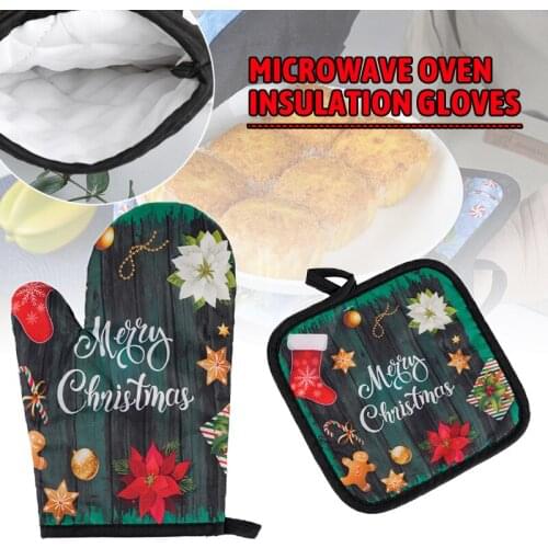1 Set Oven Gloves Kitchen BBQ Gloves Microwave Oven Gloves Home Baking Mitts Insulation Mat Christmas Bakeware Tool Best Gift