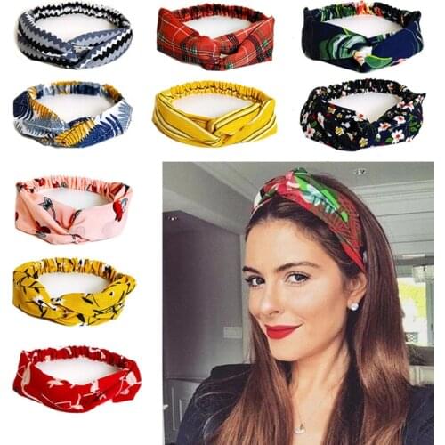 Summer Fashion Girl Bohemian Hair Bands Print Chiffon Headband Vintage Cross Turban Bandage Bandanas Hair Accessories For Women
