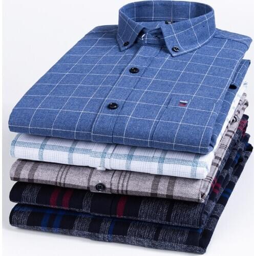 100% Cotton Long Sleeve Shirt Plaid 7XL Middle-aged Business Slim Fit Shirt Men Casual Korean Clothes Oversized Button Up Shirt
