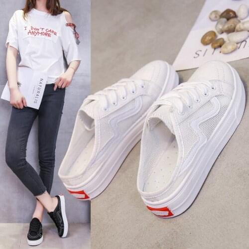 Net red lazy ladies half slippers spring and autumn new flat bottom mesh Baotou fashion outer wear half slippers womens single