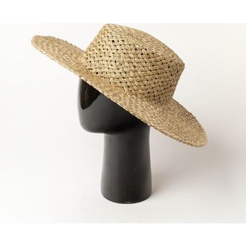 King wheat Summer Boater Wide Brim Flat Roof Breathable Straw Womens Sun Hats Beach Travel Outdoor Simple Casual Seagrass Hat