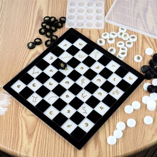 DIY chess and checkers silicone making mold, mirror epoxy resin chessboard and chess piece making tools 280*280mm
