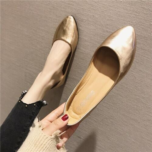 Silver/gold patent leather flats shoes brand designer solid soft bottom boat shoes woman pointy toe shallow plus size 43 loafers