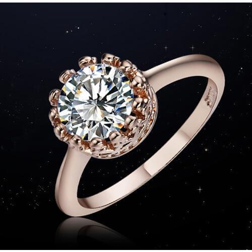 USTAR 0.7cm Zircon Crown Rings for women Rose gold color Brand wedding Rings female Crystals Anel Fashion Jewelry