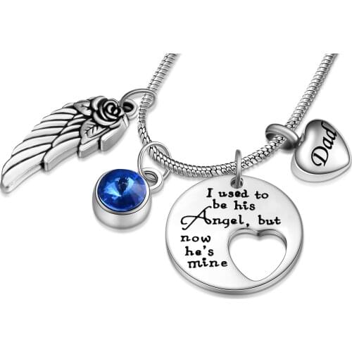 I used to be his/her angel now he/she is mine Locket Angel Wing cremation memorial ashes urn heart necklace jewelry pendant