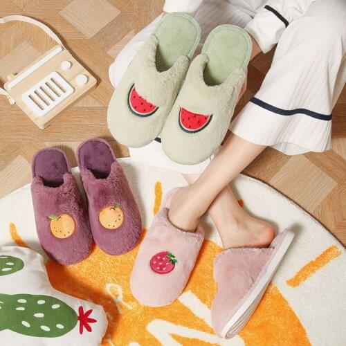 Women Fashion Winter Shoes Indoor and Outdoor Fluffy Memory Foam Cute Fruit Soft Plush Slippers Plus Size Women Shoes 44 45