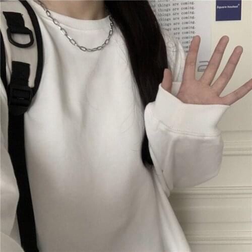 Winter O-Neck Sweatshirt Woman Solid Color Casual Loose Hoodie Korean Harajuku Aesthetic Streetwear Female Vintage Pullover Tops