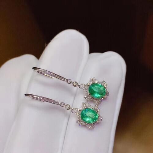 Natural Emerald New Stud Earrings For Women Fine Jewelry 925 Sterling Silver Classic Support Test Real Emerland Gemstones #Q144