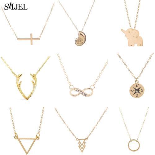 SMJEL Fashion Compass Round Pendant Long Chain Necklace Women Creative Clavicle Choker Statement Necklaces Wholesale 2019