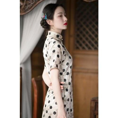 2021 womens chiffon mesh cheongsam dress traditional chinese dress vintage qipao dress vestido elegant party dress cheongsam