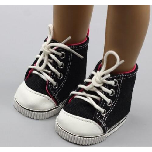 1Pair Casual Canvas Doll Boots for 43cm Baby Dolls and 18-Inch Girl Dolls Black Toy Shoes Accessories