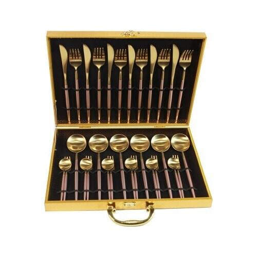 30-Pieces Black Gold Dinnerware Set 18/10 Stainless Steel Dinner Knife Fork White Gold Cutlery Set Pink With Giftbox