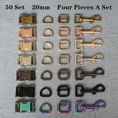 50 Set 20mm Metal D Ring+Snap Hook+Adjustable+Release Buckle DIY Dog Collar and Leash Accessories 4JT20mm782607