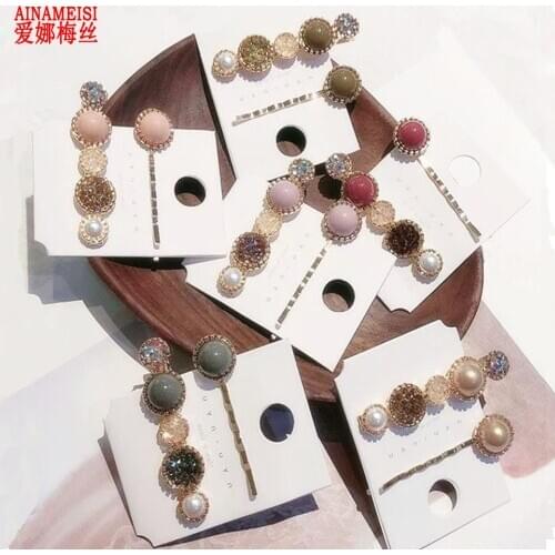 AINAMEISI 2pcs/set Vintage Pearl Hair Barrette Korea HairPins Girl Women Crystal Hair Clips Hairgrip Hair Accessories Jewelry