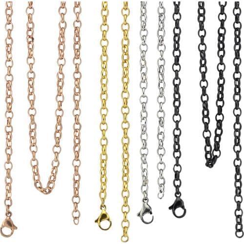 BOFEE 10PCS Necklace Chain Stainless Steel For Fashion Jewelry Pendant 2.9mm Width 18''-32'' Rolo Metal Link Long Necklace Gifts
