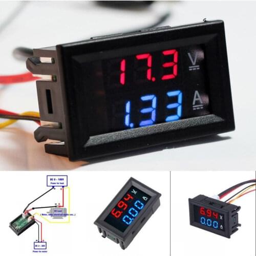 DC 100V 10A Voltmeter Ammeter LED Dual Digital Volt Amp Meter Gauge Red Blue LED Smart Home