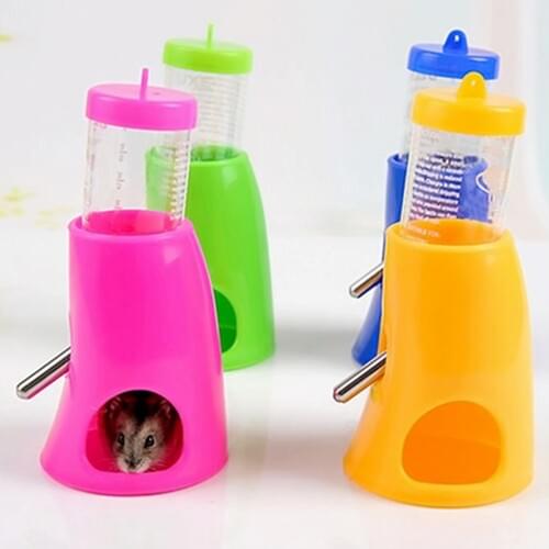 2 in 1 Hamster Water Bottle Holder Dispenser with Base Hut Small Animal Nest Toy(80ml)