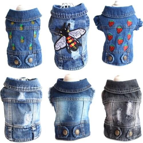 Various Denim Jacket For Small Dogs Cats Washed Jeans Vest For Chihuahua Pugs French Bulldog Puppy Outfit Cowboy Costume