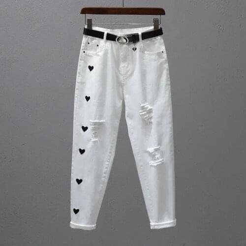 Spring Summer New Korea Fashion Women White Casual Denim Harem Pants Letter Patchwork Cotton Loose Jeans Plus Size Harajuku D161