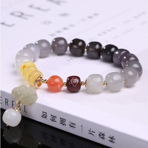 Gradient Old Bead Xinjiang Hetian Rouge Jade Bracelets for Women Girls Beeswax Auspicious Pendant Light Luxury Jewelry