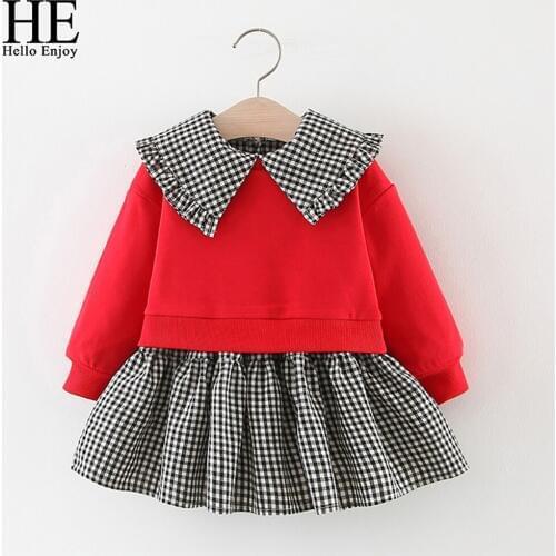 HE Hello Enjoy Children Clothing Baby Girls Long Sleeve Winter New Year Clothes Casual Sweater Jacket + Plaid Dress Infant 2pcs