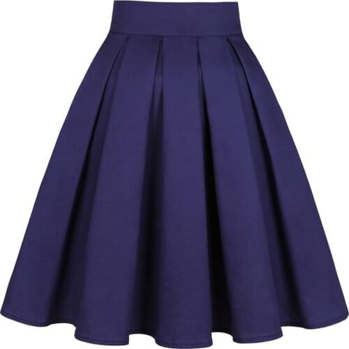 Cotton Navy Blue Rose Black Tunic Pleated Vintage Skirt 50s 60s Hepburn High Waist Korean School Retro egirl Skater Summer Skirt