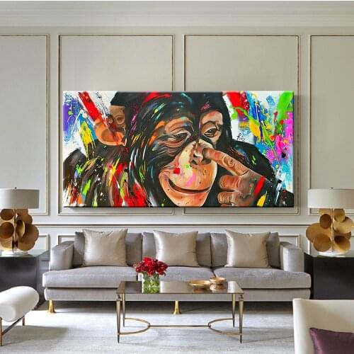 Funny Monkey Canvas Painting Cute Graffiti Street Animal Cuadros Wall Art Pictures for Living Room Home Decor Posters and Prints