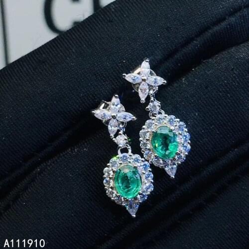 KJJEAXCMY fine jewelry 925 sterling silver inlaid Natural Emerald Womens earrings support detection fashion