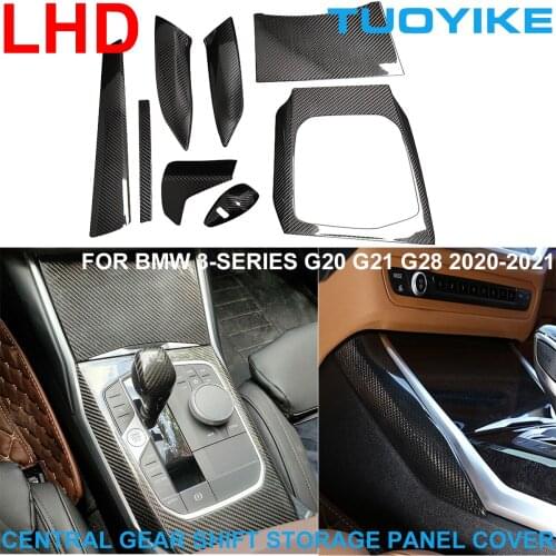 LHD Car Styling Real Carbon Fiber Console Central Gear Shift Knob Storage Interior Panel Cover Trim For BMW 3-Series G20 G21 G28