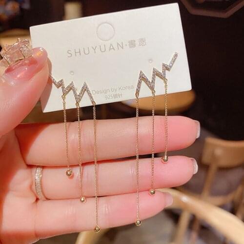 Korean Earrings 2021 Trend Fashion Jewelry New Gold Plated Long Tassel Crystal Lightning Earrings For Women Girls Gift