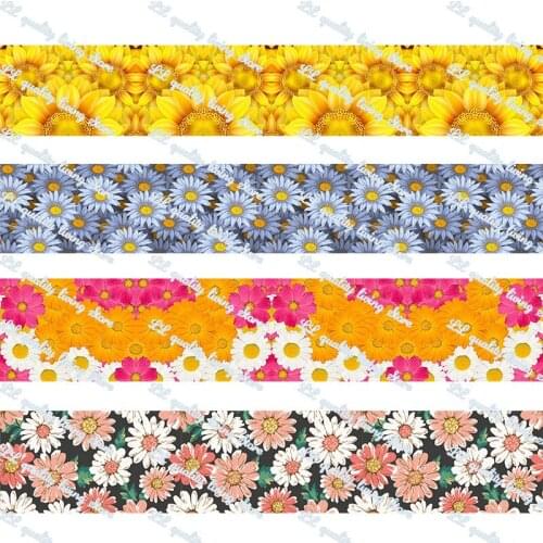 Small daisies pattern printed grosgrain ribbon/16mm printed elastic foe ribbons DIY hair bows Sewing webbing 50 yards