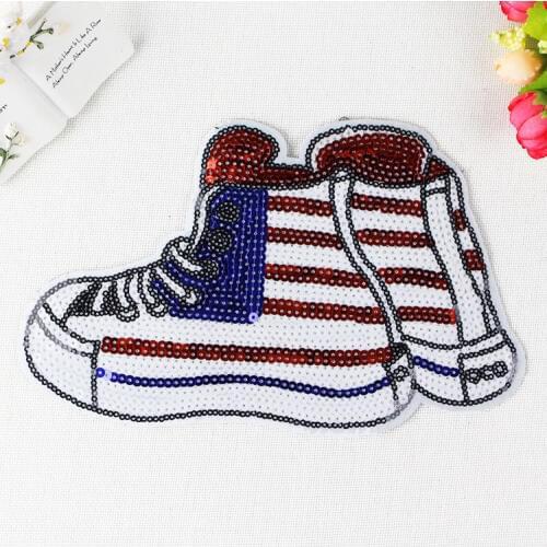 Large Fashion colorful shoes Sequined lace fabric patches applique sew on clothing patches 25cm*15cm 3pcs/lot