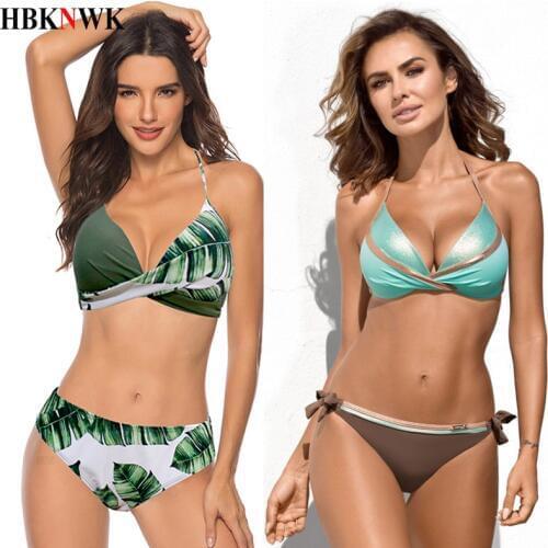 Sexy Bikinis Push Up Swimsuits Print Swimwear Women Halter Bandage biquini Swim Suit 2020 Bathing Suit Plus Size Bikini Set XXXL