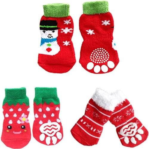Cute Puppy DogKnit Sock Small Dog Anti-Slip Cat Shoe For Autumn Winter Indoor Wear Slip On Paw Protector