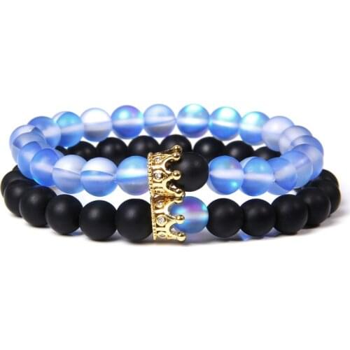 Trendy Natural Moonstone Luxury Crown Bracelet Men’s Jewelry Charm Golden Crystal Crown Bracelet Female Bracelet Pulseira