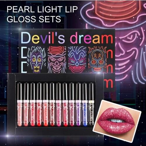 12 Colors Glitter Metallic Liquid Lipstick Set Waterproof Non-Sticky Shimmer Metal Lip Gloss Lip Makeup Set