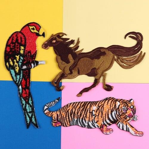 Animal Tiger horse Parrot embroidery patches, motorcycle rock, DIY decoration badge, high quality iron on clothes sticker
