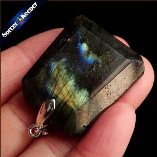 Real Natural Gray Moonstone Raw Gem Stone Ornament Handicraft Rainbow Labradorite DIY Crystal Pendant Necklaces for Gift WS609