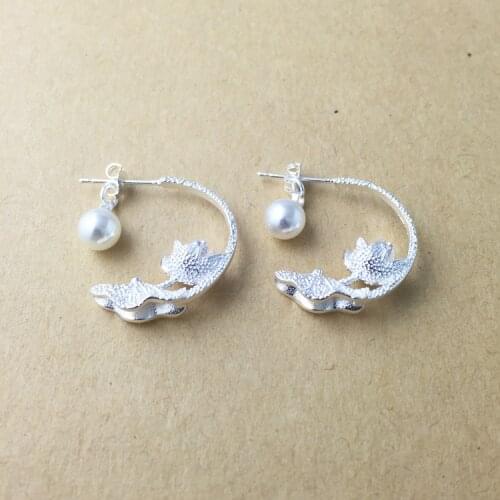 New Hot Fashion 925 Sterling Silver Lotus pearl Earrings for Women Girls Gift Fashion Statement Jewelry